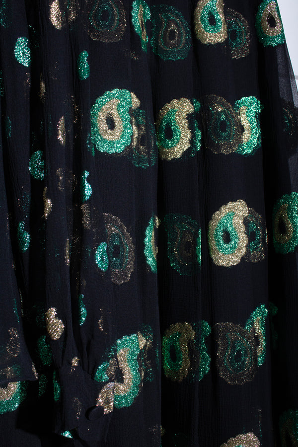 Balmain & Patou Silk Chiffon Lamé Paisley Skirt Set