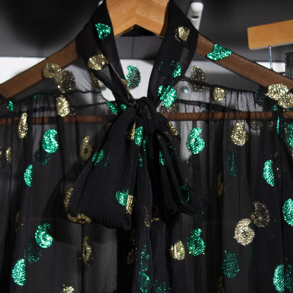 Balmain & Patou Silk Chiffon Lamé Paisley Skirt Set