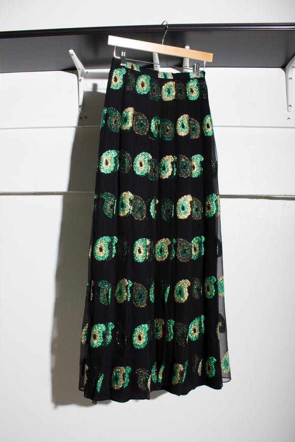 Balmain & Patou Silk Chiffon Lamé Paisley Skirt Set