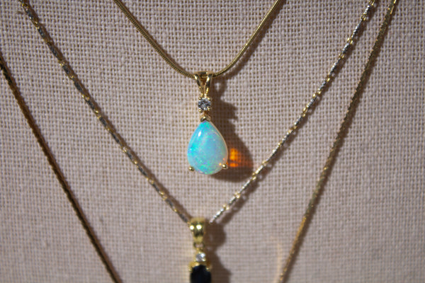 14K Opal & Diamond Teardrop Pendant