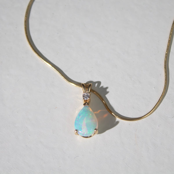 14K Opal & Diamond Teardrop Pendant