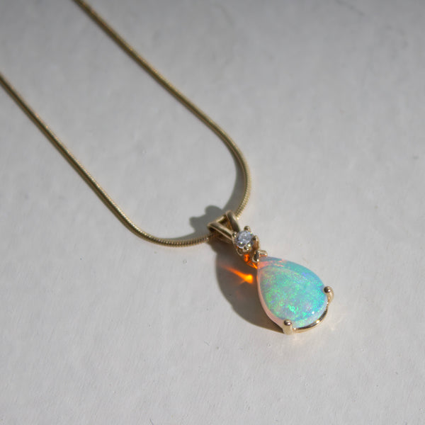 14K Opal & Diamond Teardrop Pendant