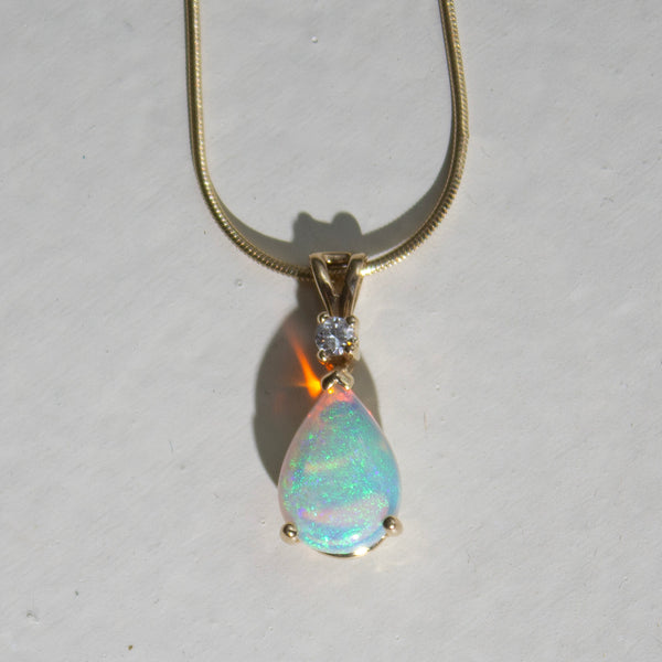 14K Opal & Diamond Teardrop Pendant