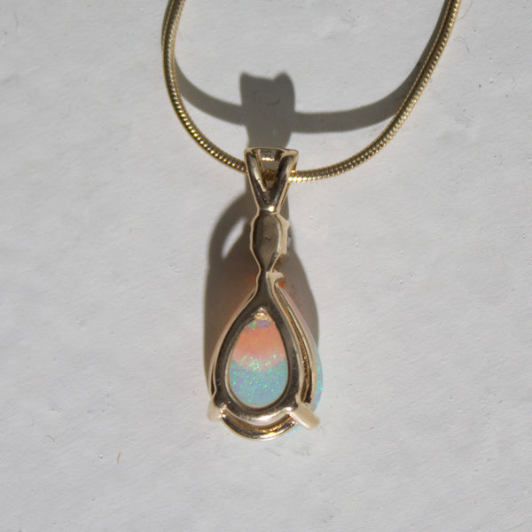 14K Opal & Diamond Teardrop Pendant