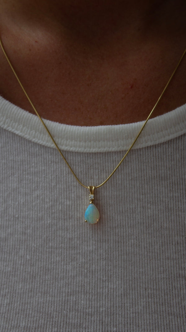 14K Opal & Diamond Teardrop Pendant