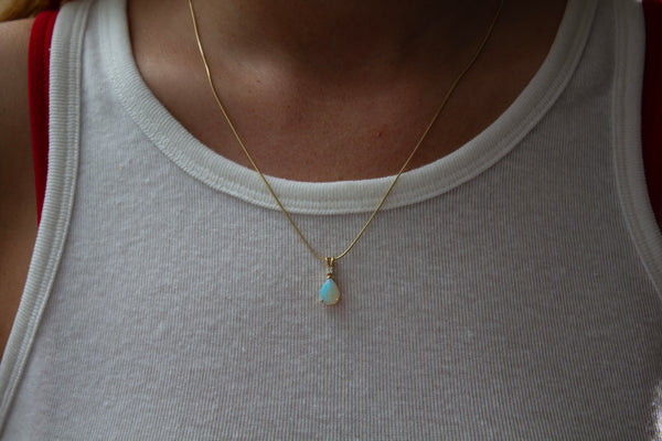 14K Opal & Diamond Teardrop Pendant