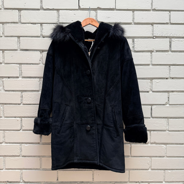 Saks Shearling Coat with Fur Trimmed Hood