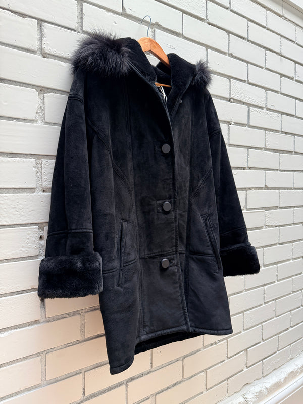 Saks Shearling Coat with Fur Trimmed Hood