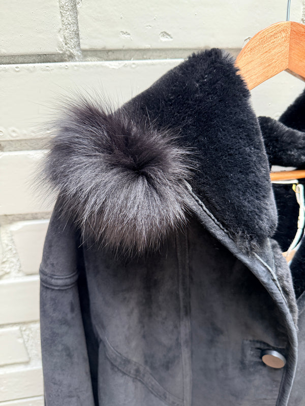 Saks Shearling Coat with Fur Trimmed Hood