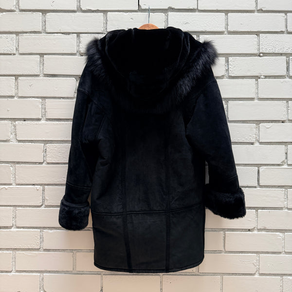 Saks Shearling Coat with Fur Trimmed Hood