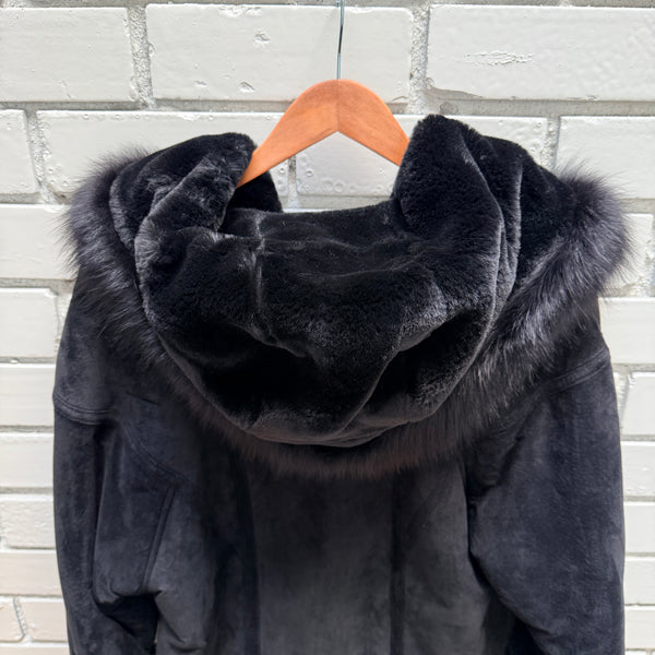 Saks Shearling Coat with Fur Trimmed Hood