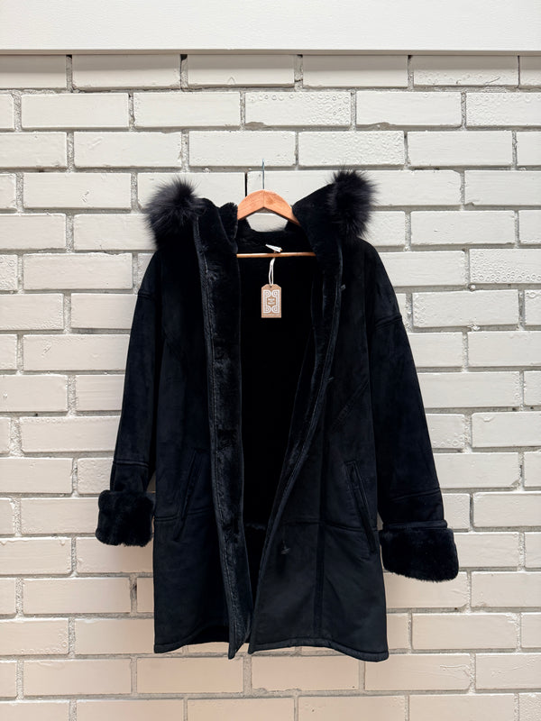 Saks Shearling Coat with Fur Trimmed Hood