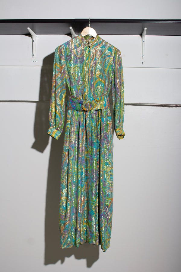 Larry Aldrich Metallic Paisley Print Dress