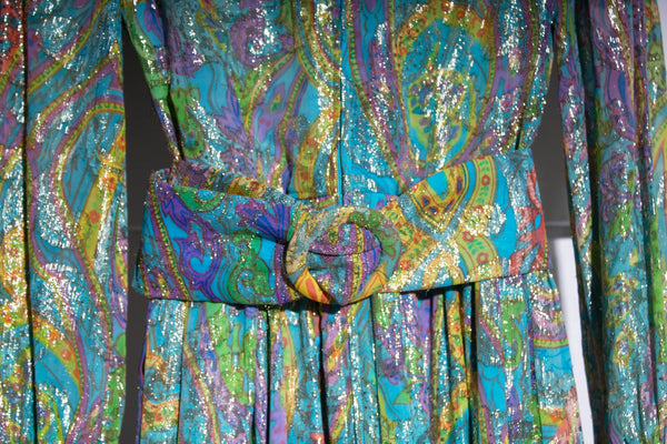 Larry Aldrich Metallic Paisley Print Dress