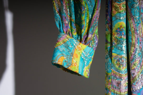Larry Aldrich Metallic Paisley Print Dress