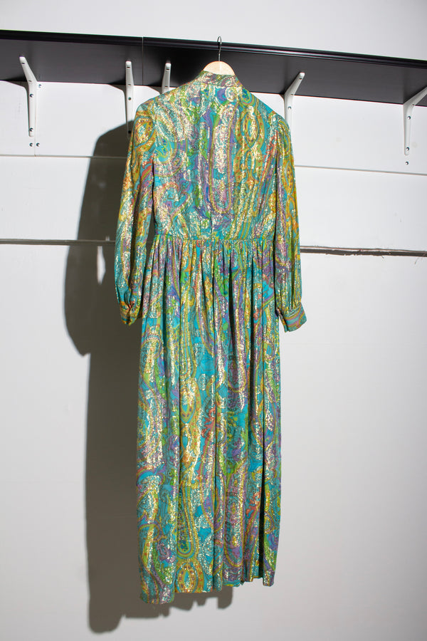 Larry Aldrich Metallic Paisley Print Dress