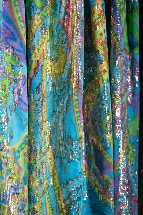 Larry Aldrich Metallic Paisley Print Dress