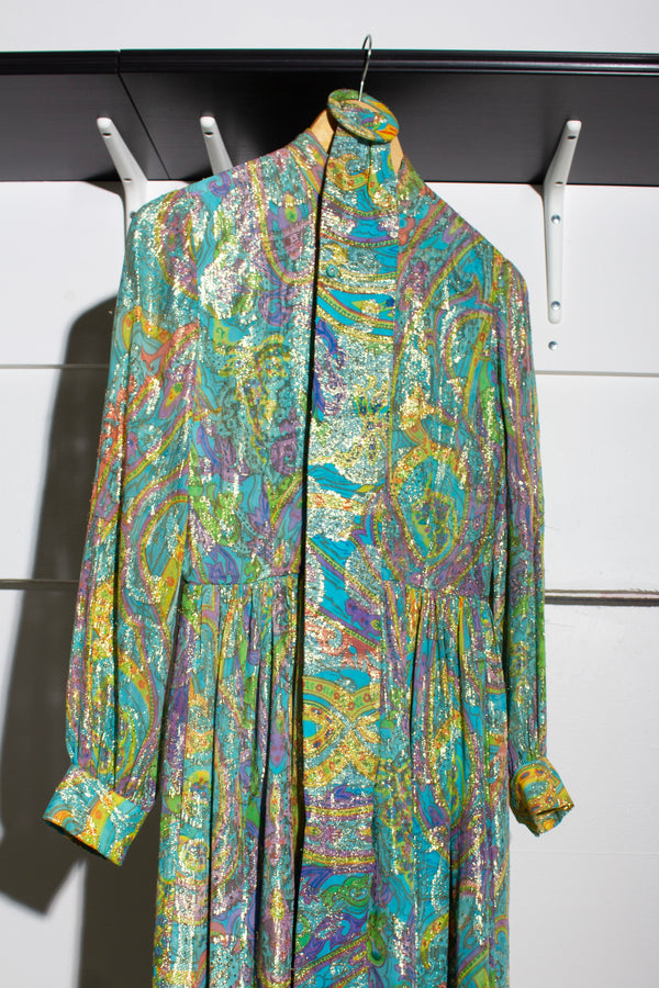 Larry Aldrich Metallic Paisley Print Dress