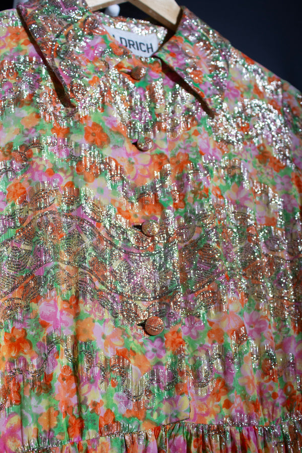Larry Aldrich Floral Metallic Dress