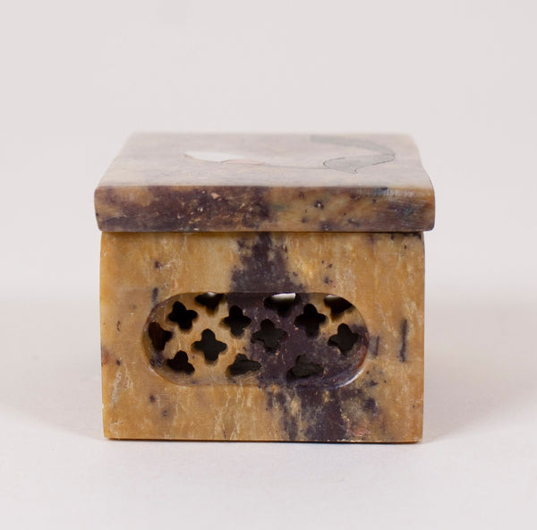 Soapstone Mother of Pearl Red Floral Inlay Trinket Box