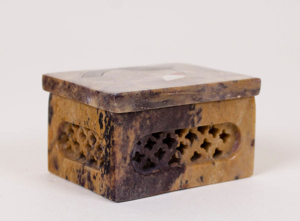 Soapstone Mother of Pearl Red Floral Inlay Trinket Box