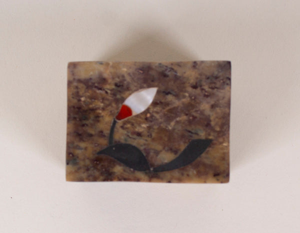 Soapstone Mother of Pearl Red Floral Inlay Trinket Box