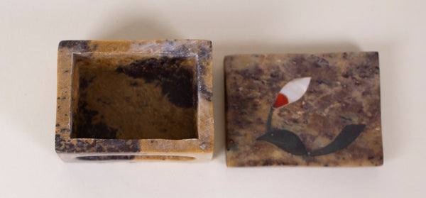 Soapstone Mother of Pearl Red Floral Inlay Trinket Box