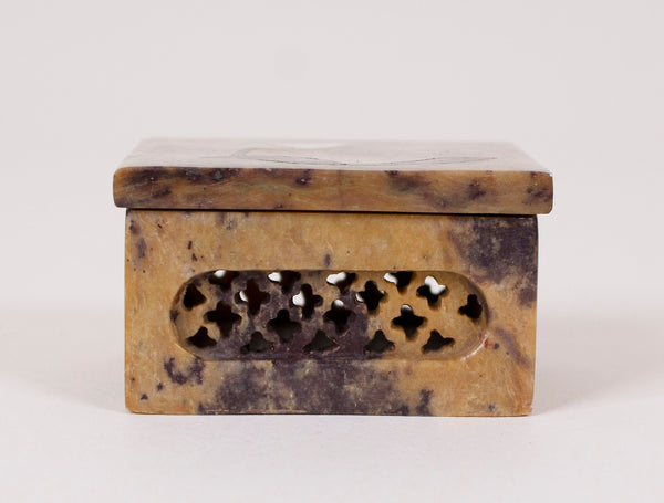 Soapstone Mother of Pearl Red Floral Inlay Trinket Box