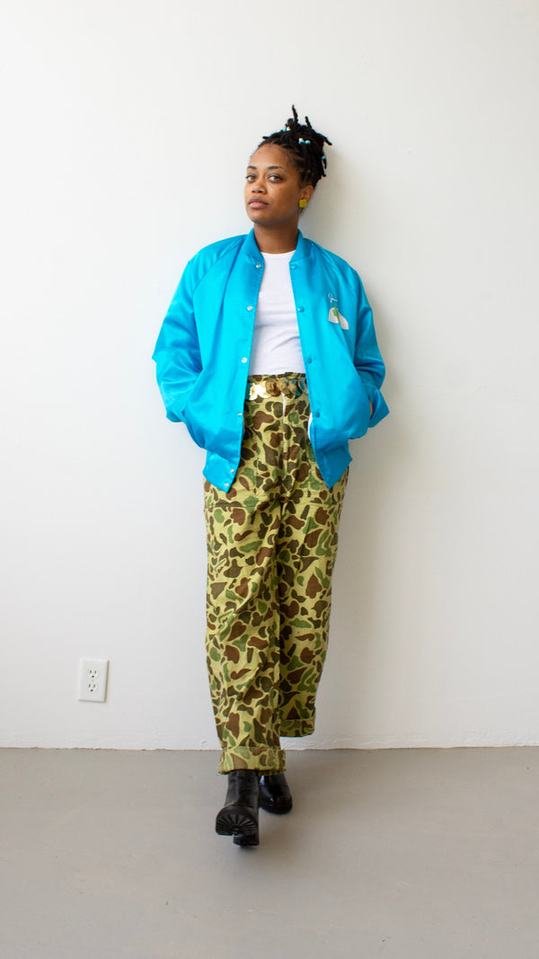 Embroidered Raglan Sleeve Satin Bomber