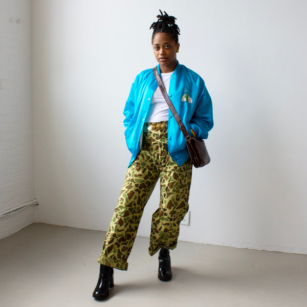 Embroidered Raglan Sleeve Satin Bomber