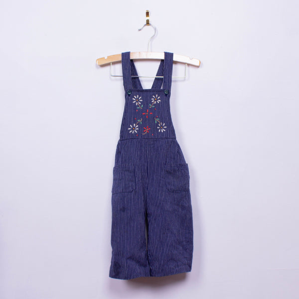 Children's 70s Floral Embroidered Pinstripe Overalls