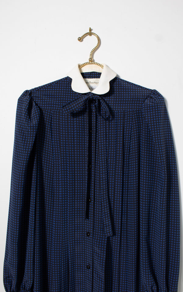 Nipon Boutique Grid Print Pleated Silk Dress