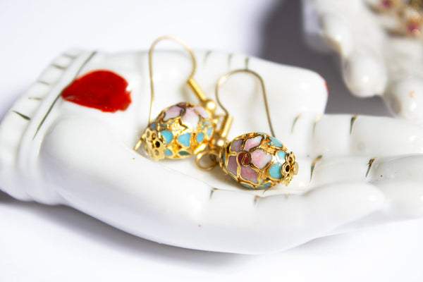 Floral Cloisonné Bead Dangle Earrings