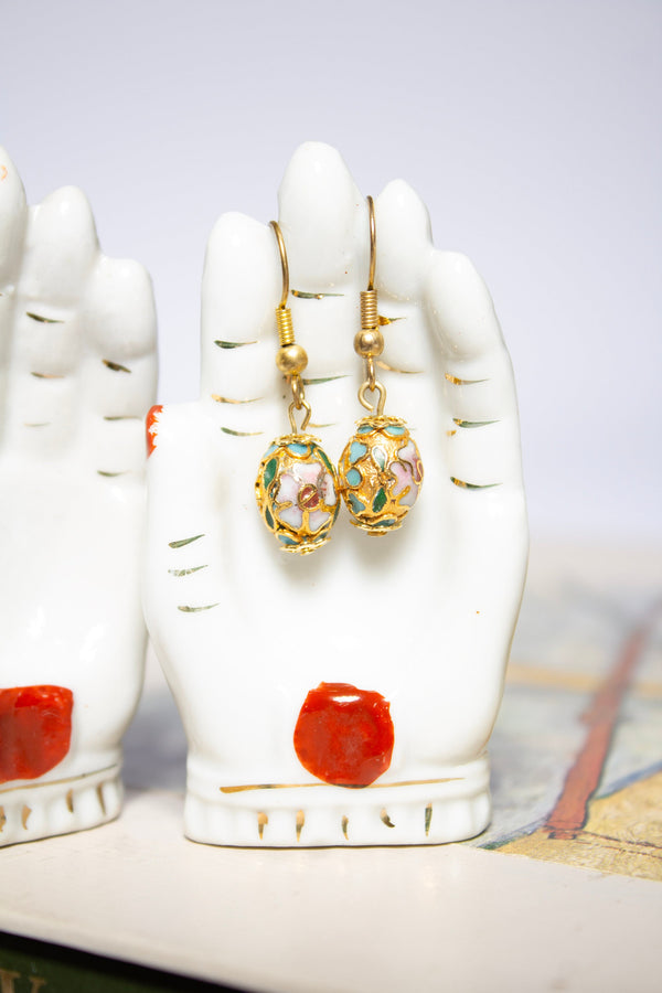 Floral Cloisonné Bead Dangle Earrings