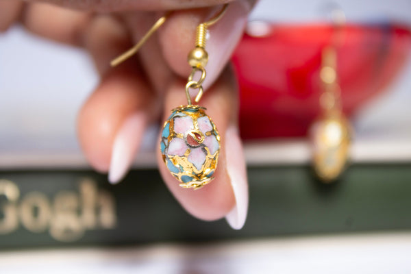 Floral Cloisonné Bead Dangle Earrings
