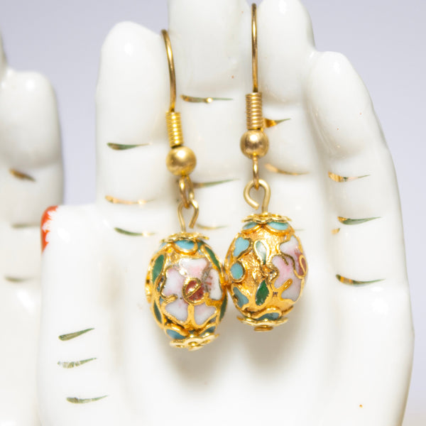 Floral Cloisonné Bead Dangle Earrings