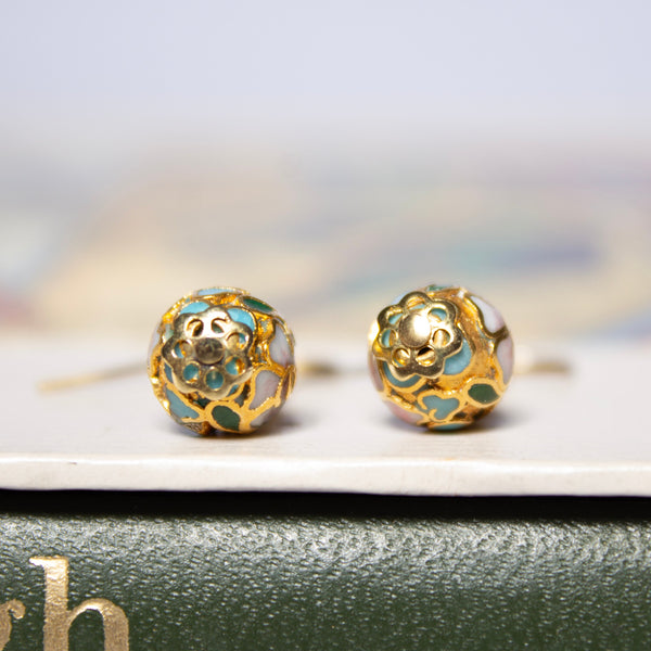 Floral Cloisonné Bead Dangle Earrings