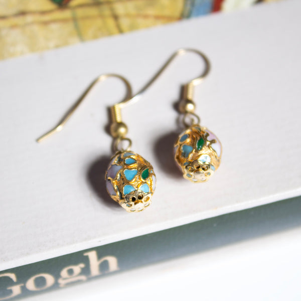 Floral Cloisonné Bead Dangle Earrings