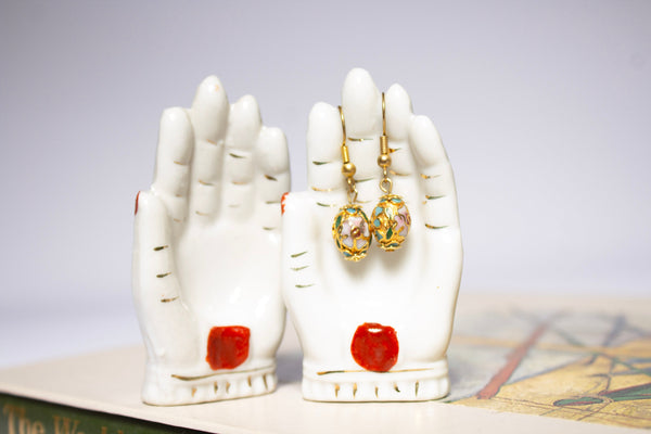 Floral Cloisonné Bead Dangle Earrings