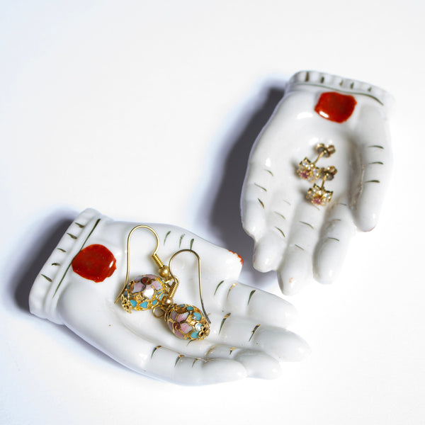 Floral Cloisonné Bead Dangle Earrings