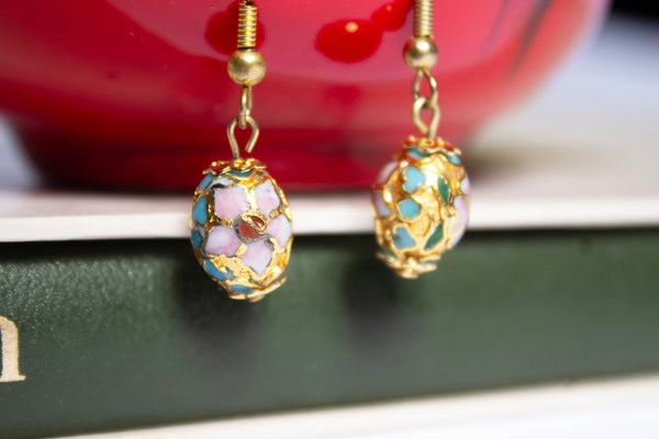 Floral Cloisonné Bead Dangle Earrings