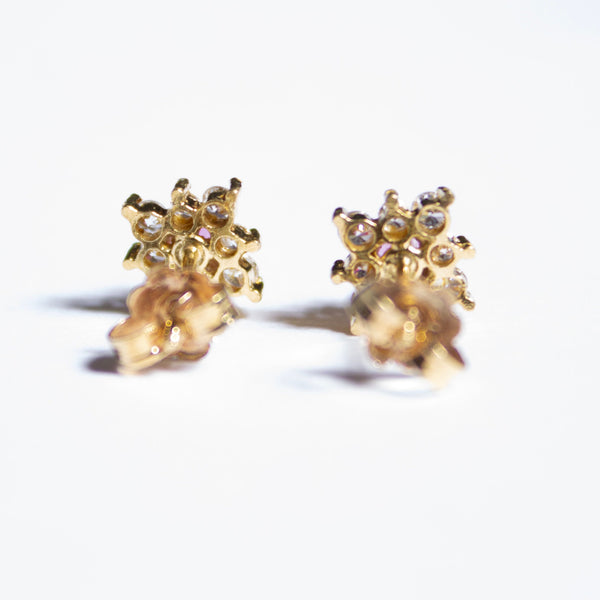 14k Gold Rubellite & CZ Daisy Screwback Studs