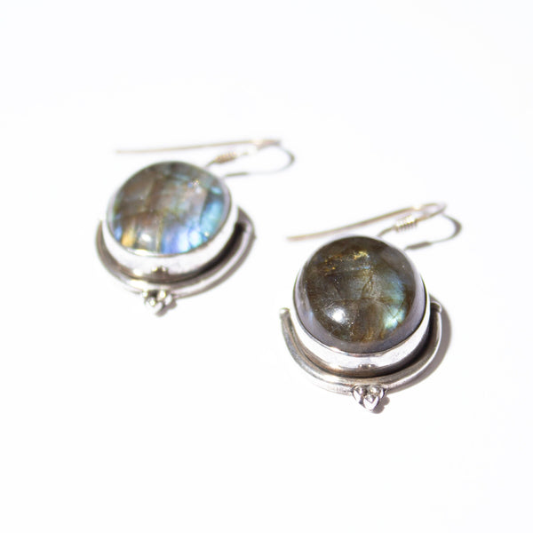Labradorite Cabochon & Sterling Dangle Earrings