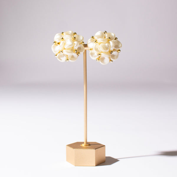 Pearl & Gold Bead Cluster Clip-On Earrings