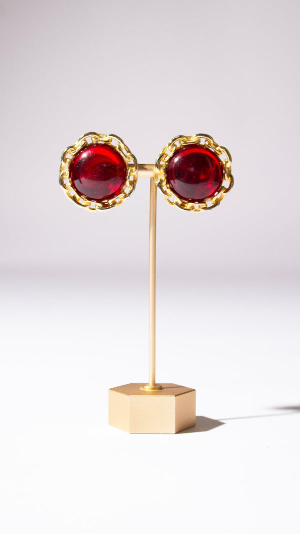 Paolo Gucci Red Cabochon Clip-On Earrings