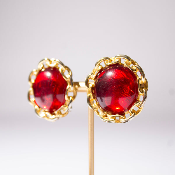 Paolo Gucci Red Cabochon Clip-On Earrings